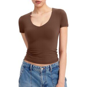 Women's Chocolate V Neck Short Sleeve T Shirts Slim Fit Sexy Collection